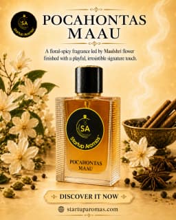 An elite bottle of luxury perfume showcasing a rich amber juice, beautifully surrounded by its raw spicy and floral ingredients to represent a premium quality fragrance profile.